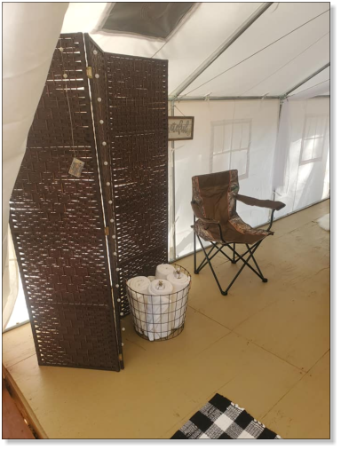 privacy screen in our glampng tent serving fourche mountain and the ouachita national forest