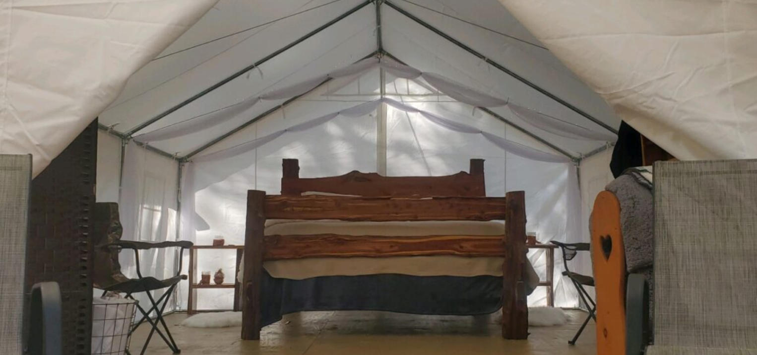 our glampng tent serving fourche mountain and the ouachita national forest